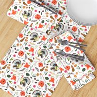 Stylish Thanksgiving Turkey small orange & brown floral leaves little girls fabric