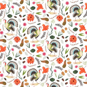 Stylish Thanksgiving Turkey small orange & brown floral leaves little girls fabric