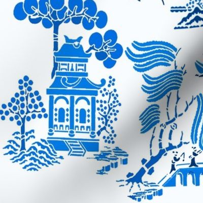 chinoiserie villages halfdrop blue