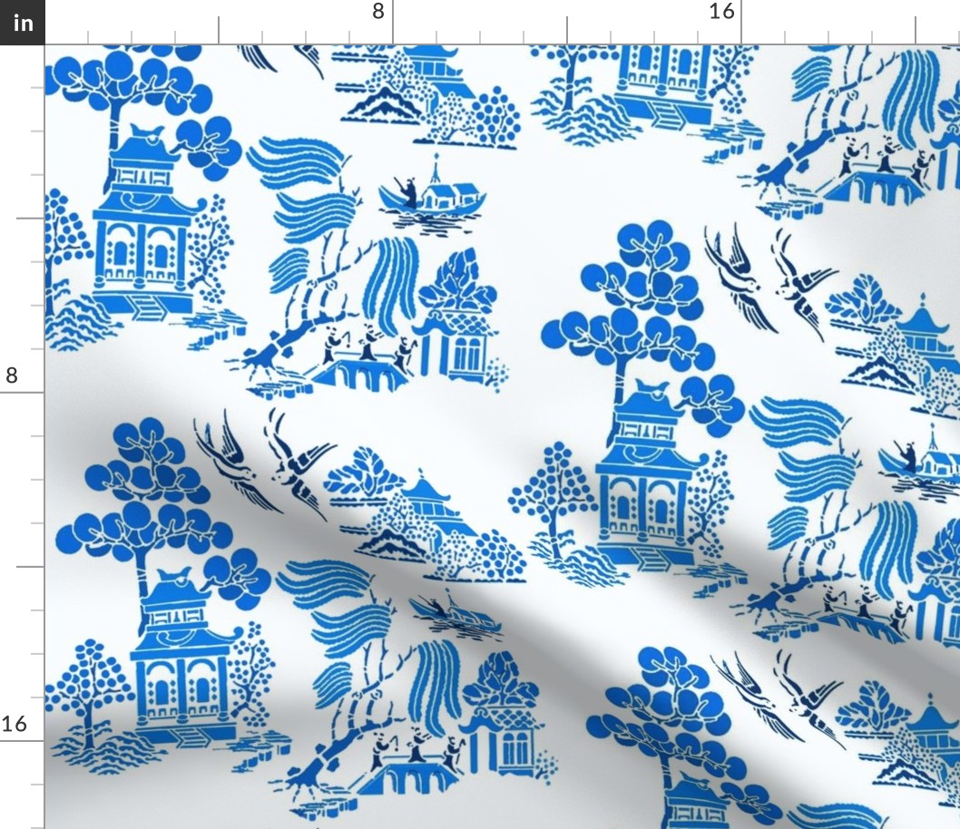 chinoiserie villages halfdrop blue