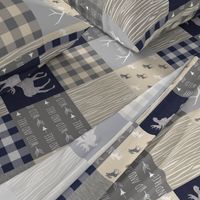 Moose Little One Quilt - Navy, grey and tan - rotated