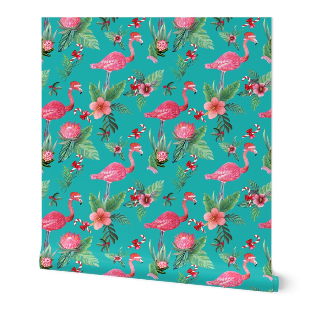 Christmas Flamingo // Santa Flamingo Christmas Tropical floral