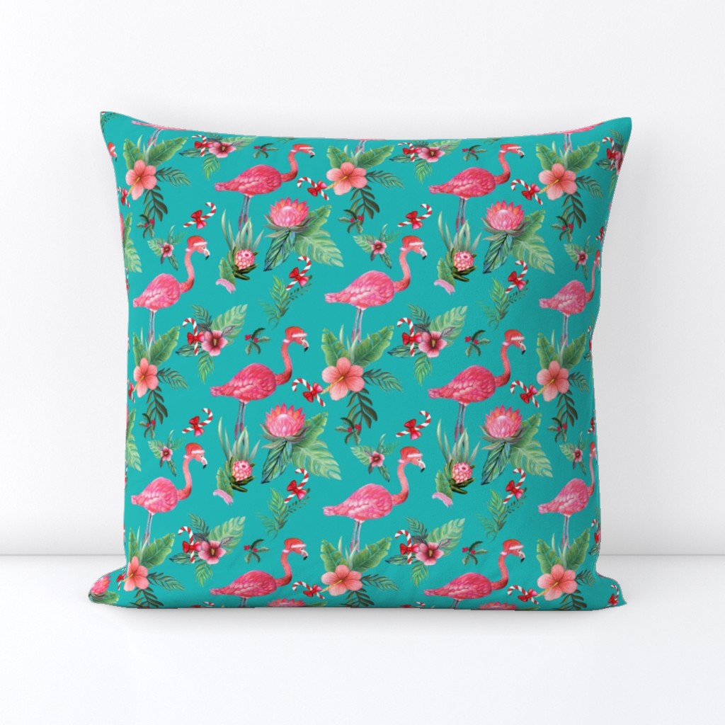 Christmas Flamingo // Santa Flamingo Christmas Tropical floral