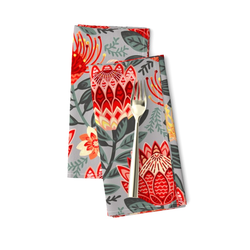 Protea Chintz on Grey - Large Scale 