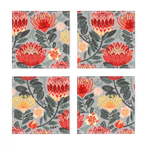 Protea Chintz on Grey - Large Scale 