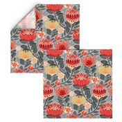 Protea Chintz on Grey - Large Scale 