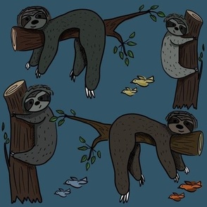 Sleepy Sloths on blue