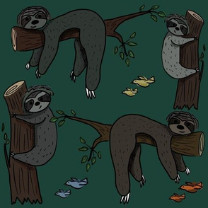 Sleepy sloths on dark teal