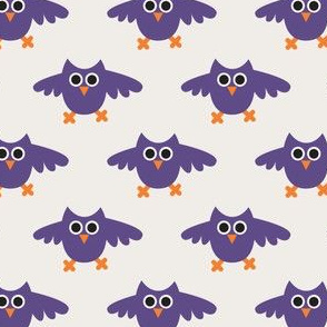 Flying owls in purple