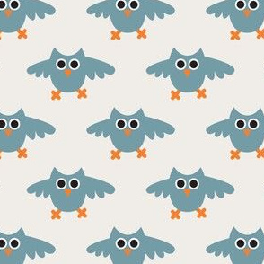 Flying owls in dusty blue