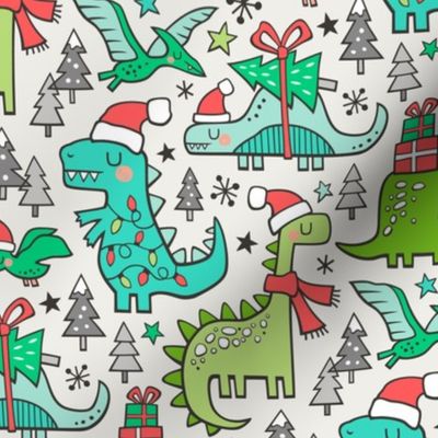 Christmas Holidays Dinosaurs & Trees on Cloud Grey