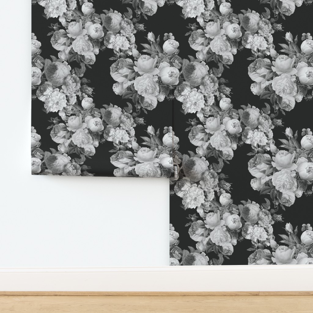 Black and Gray Large floral Wallpaper | Spoonflower