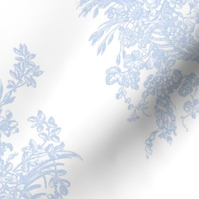 12"Blue and White Rococo Floral Damask fabric, Flowers Damask fabric,rococo fabric 