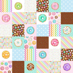 Rainbow Donuts cheater quilt 6 inch squares Rotated