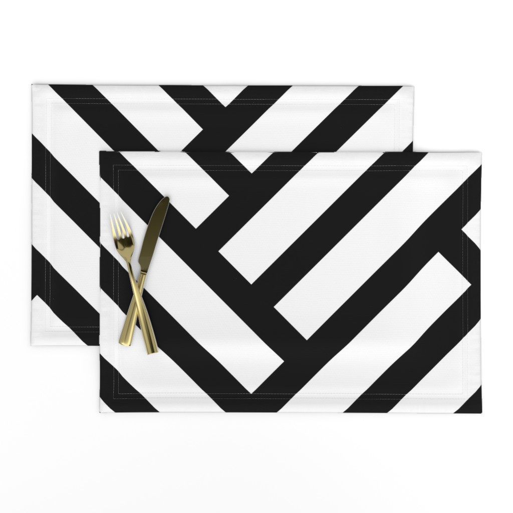 geometric double herringbone | large scale in black and white