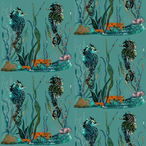 9x9 Teal Seahorses Large repeat