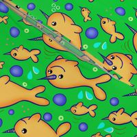 (Narwhals ) Unicorns of the deep / orange on green!  