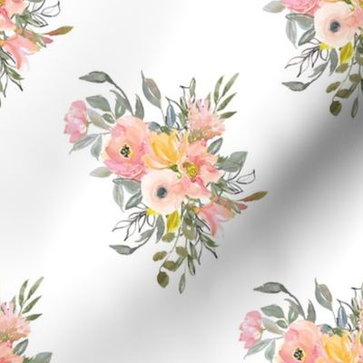 8" Peach and Lemon Watercolor Florals // White