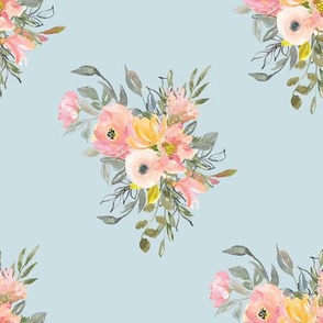 8" Peach and Lemon Watercolor Florals // Igloo Blue