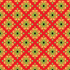 French Fantasy Yellow -green on red