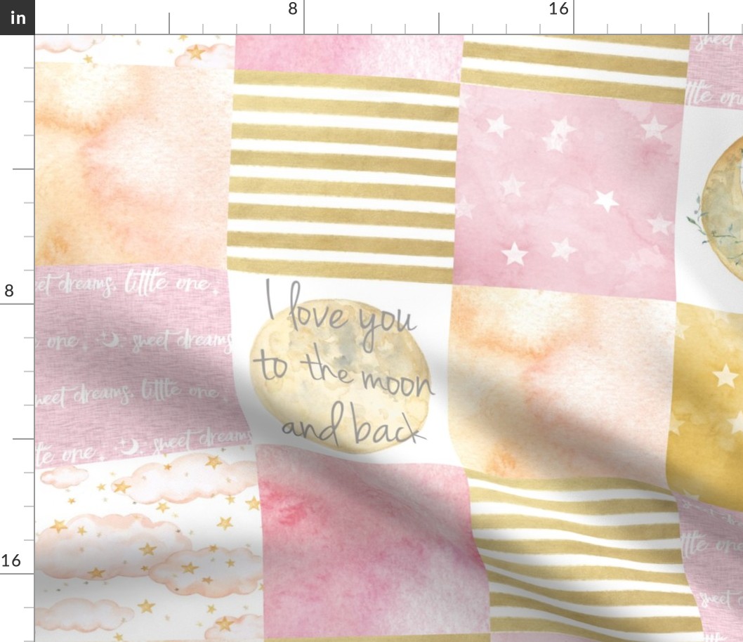 I love you to the Moon and Back Wholecloth- Pink and Gold