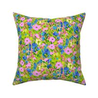 Wild Garden Pink and Blue on Lime