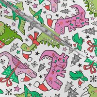 Christmas Holidays Dinosaurs & Trees Pink on White