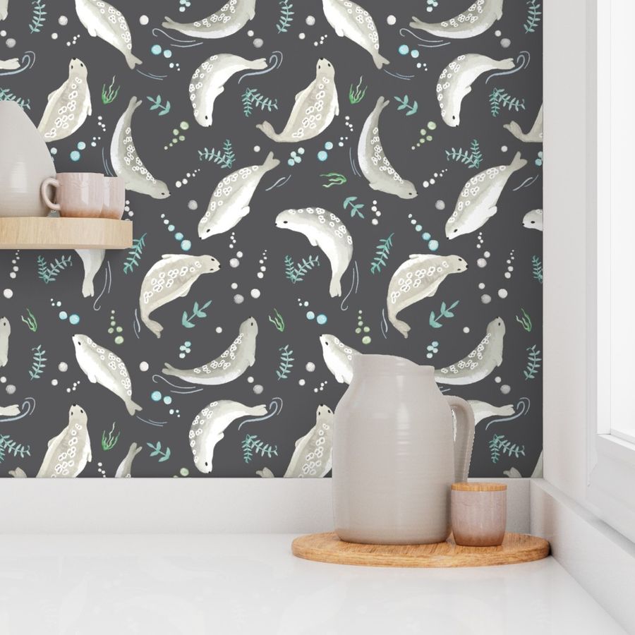 Tundraberry Playful Seal Print Charcoal