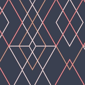 Geometric Grid -  Dark  Blue Pink