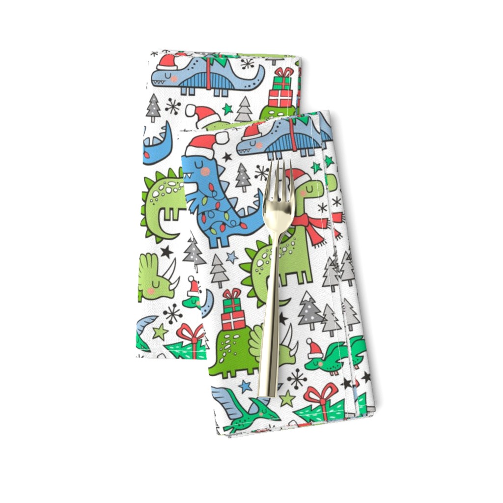 Christmas Holidays Dinosaurs & Trees Pink Dark Blue & Green on White