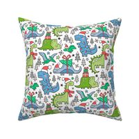 Christmas Holidays Dinosaurs & Trees Pink Dark Blue & Green on White