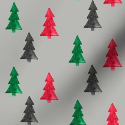 4" Christmas Trees Watercolor // Gray Nickel