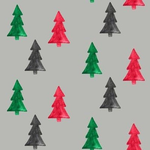 4" Christmas Trees Watercolor // Gray Nickel