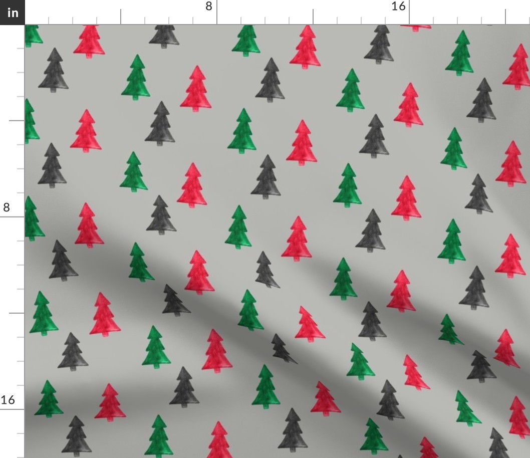 4" Christmas Trees Watercolor // Gray Nickel