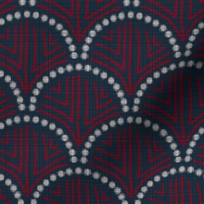 Scallop wave with texture- Navy red