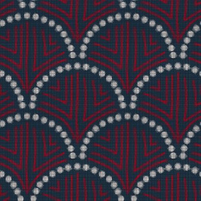 Scallop wave with texture- Navy red