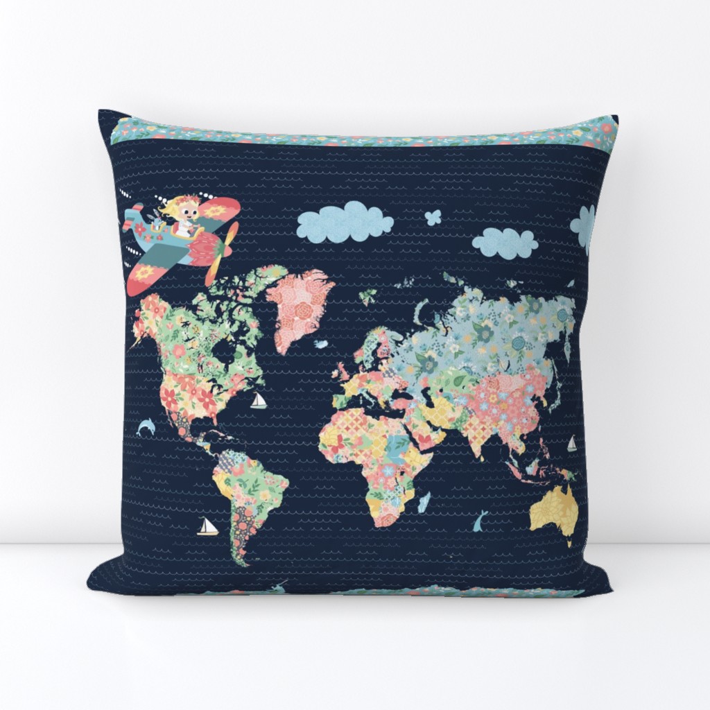 Nomi & Brave Travel the World - 18x21 fat quarter panel