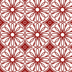 Spinning Daisy: Candy Apple Red & Cream Geometric Flowers