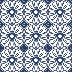 Spinning Daisy: Navy & Cream Geometric Flowers