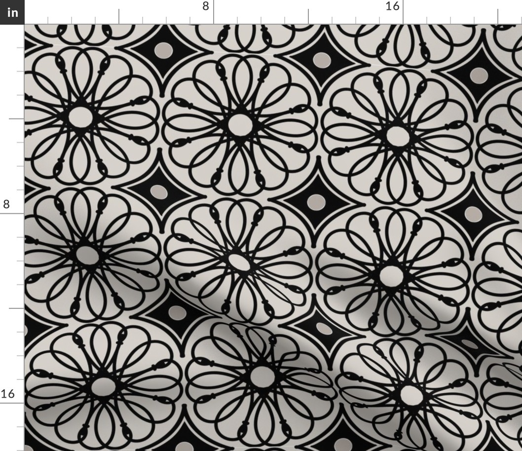 Spinning Daisy: Warm Gray & Black Geometric Flowers