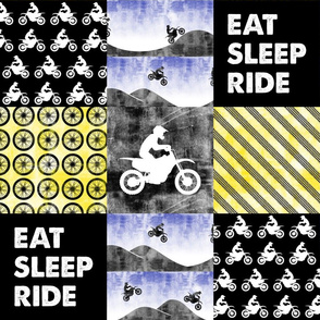 Eat Sleep Ride - Motocross Patchwork - Yellow/Royal B18BS