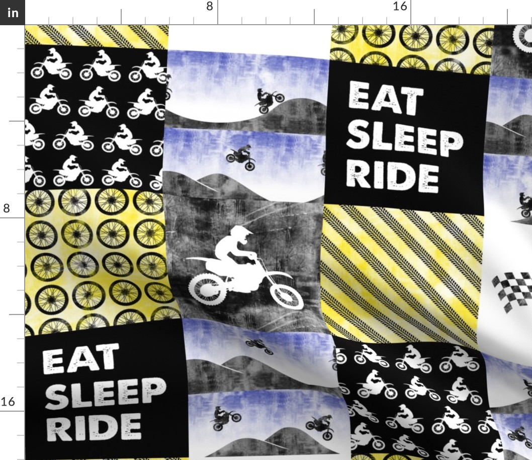 Eat Sleep Ride - Motocross Patchwork - Yellow/Royal B18BS
