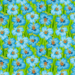 Tropical Blue Flowers on Green Grass