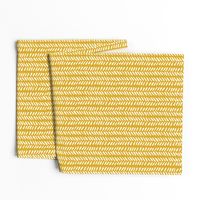 White Hand-Drawn Herringbone Pattern on Mustard Yellow Background, Medium Scale 10,5 x 10,5 in