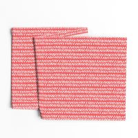 White Hand-Drawn Herringbone Pattern on Coral Red Background, Medium Scale 10,5 x 10,5 in