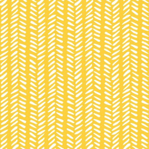 White Hand-Drawn Herringbone Pattern on Yellow Background, Medium Scale 10,5 x 10,5 in
