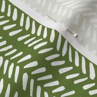 White Hand-Drawn Herringbone Pattern on Green Background, Medium Scale 10,5 x 10,5 in
