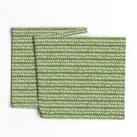 White Hand-Drawn Herringbone Pattern on Green Background, Medium Scale 10,5 x 10,5 in