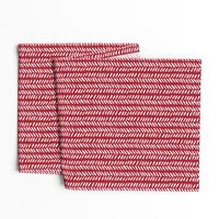 White Hand-Drawn Herringbone Pattern on Red Background, Medium Scale 10,5 x 10,5 in