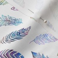 Colorful breezy feathers on white